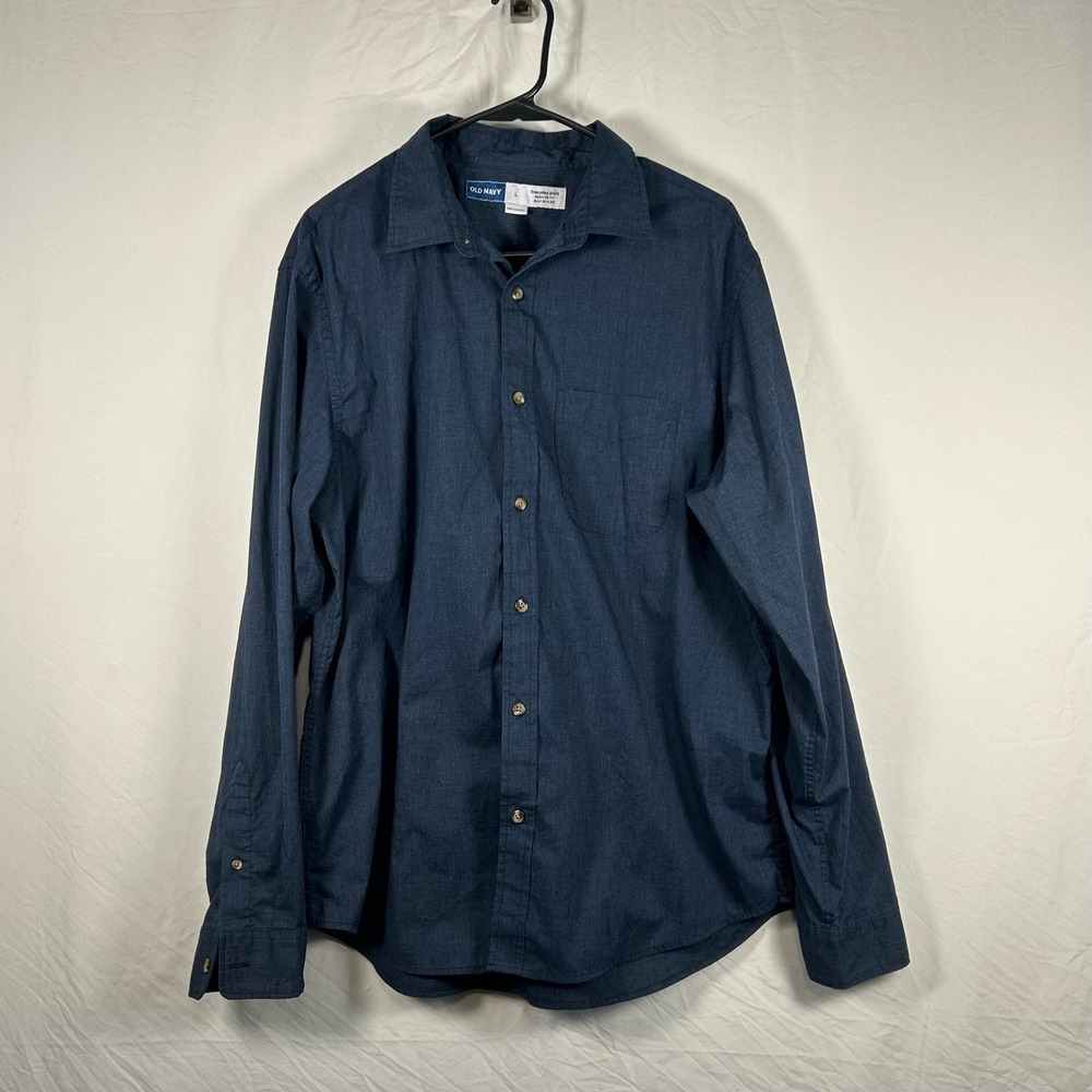 Old Navy Button Down Shirt Mens Large Navy Blue Built-In Flex Everyday